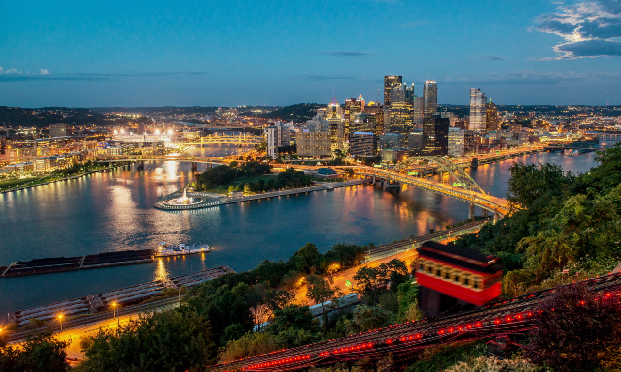 The Duquesne Incline rises up Mt. Washington under the super moon